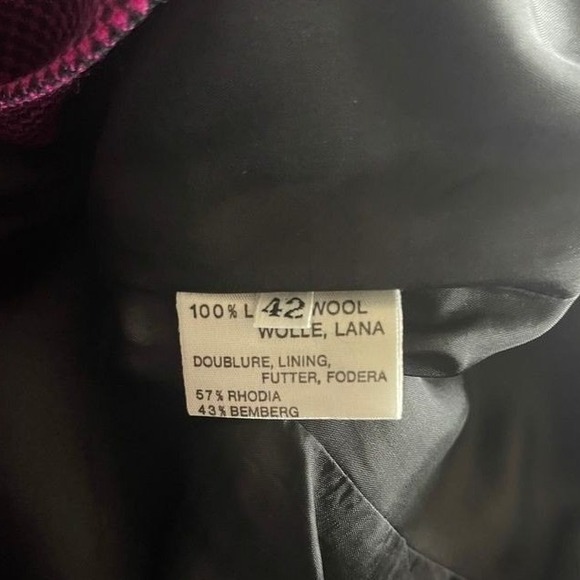 VTG Nina Ricci‎ Boutique Paris Wool Blazer US 6 Magenta Black Double Breasted - Picture 4 of 9